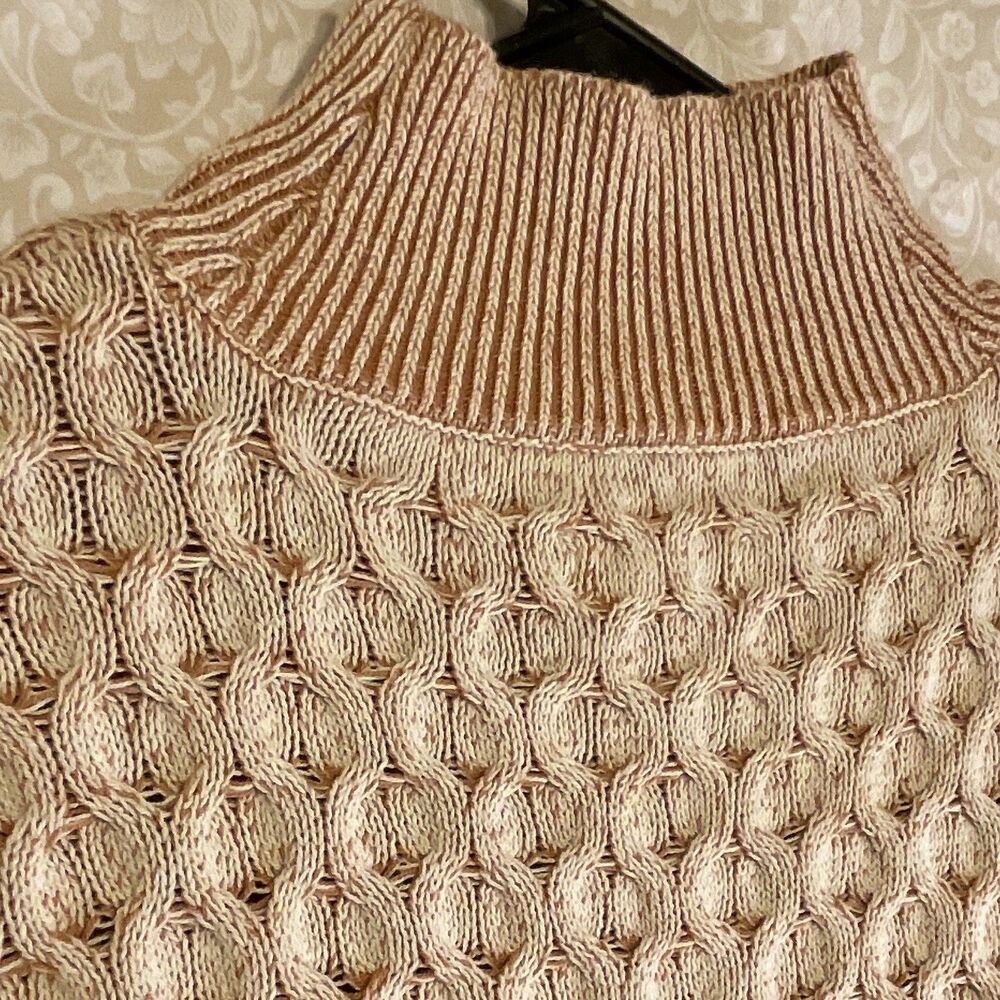 Knox Rose Women's XS BurntOrange/Beige Textured Knit Mock Neck Pullover Sweater